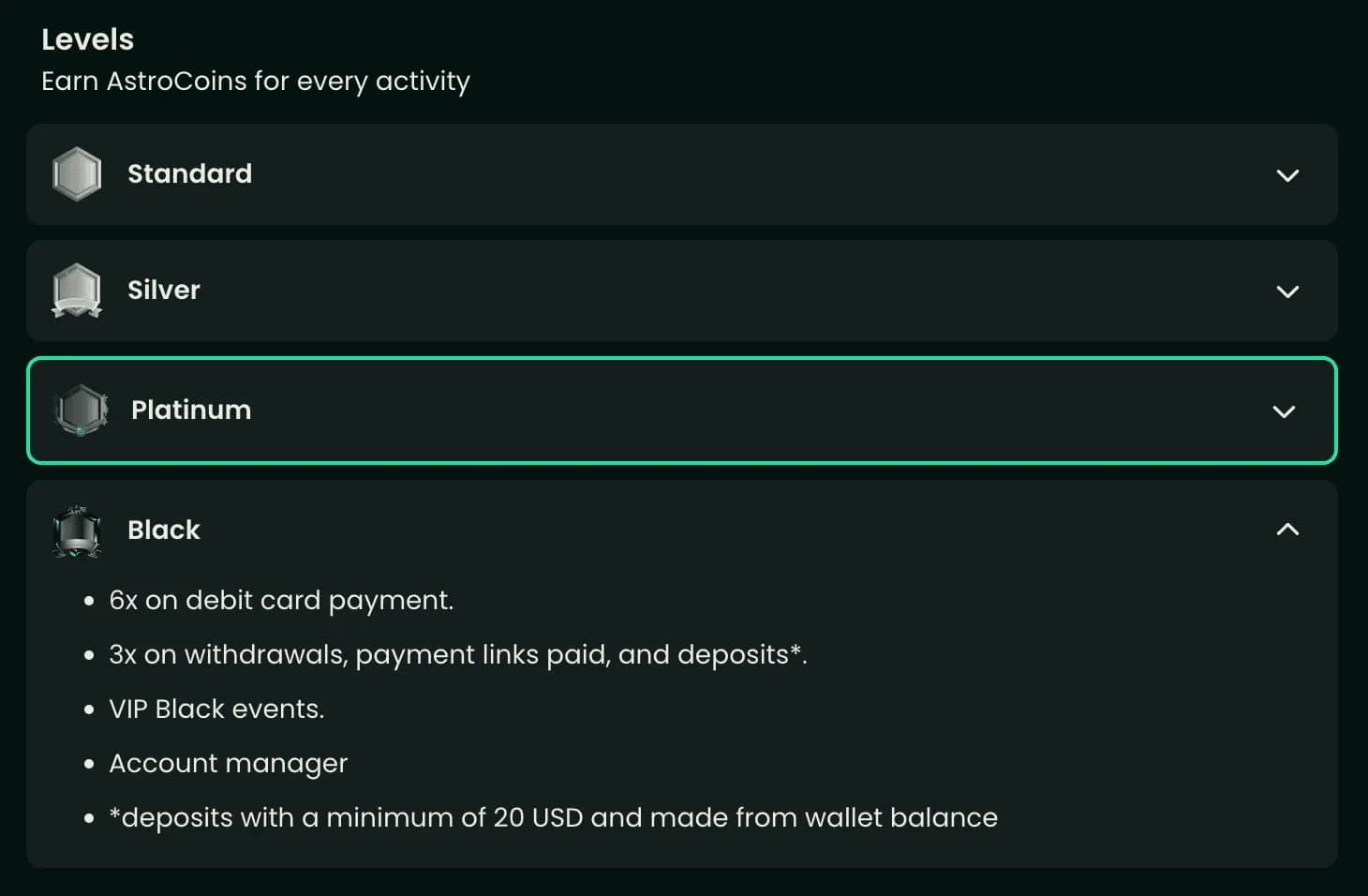 Astropay VIP levels